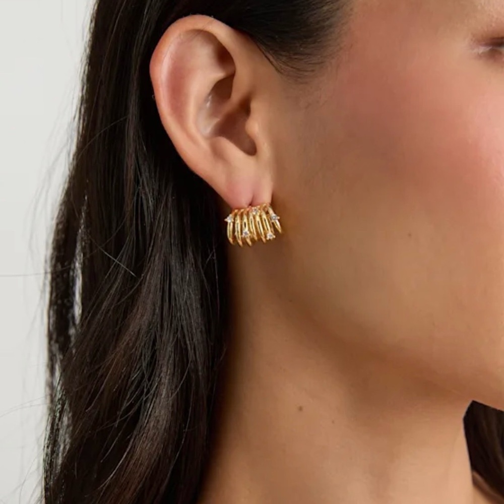 Lulus Meena 14KT Gold Rhinestone Hoop Earrings